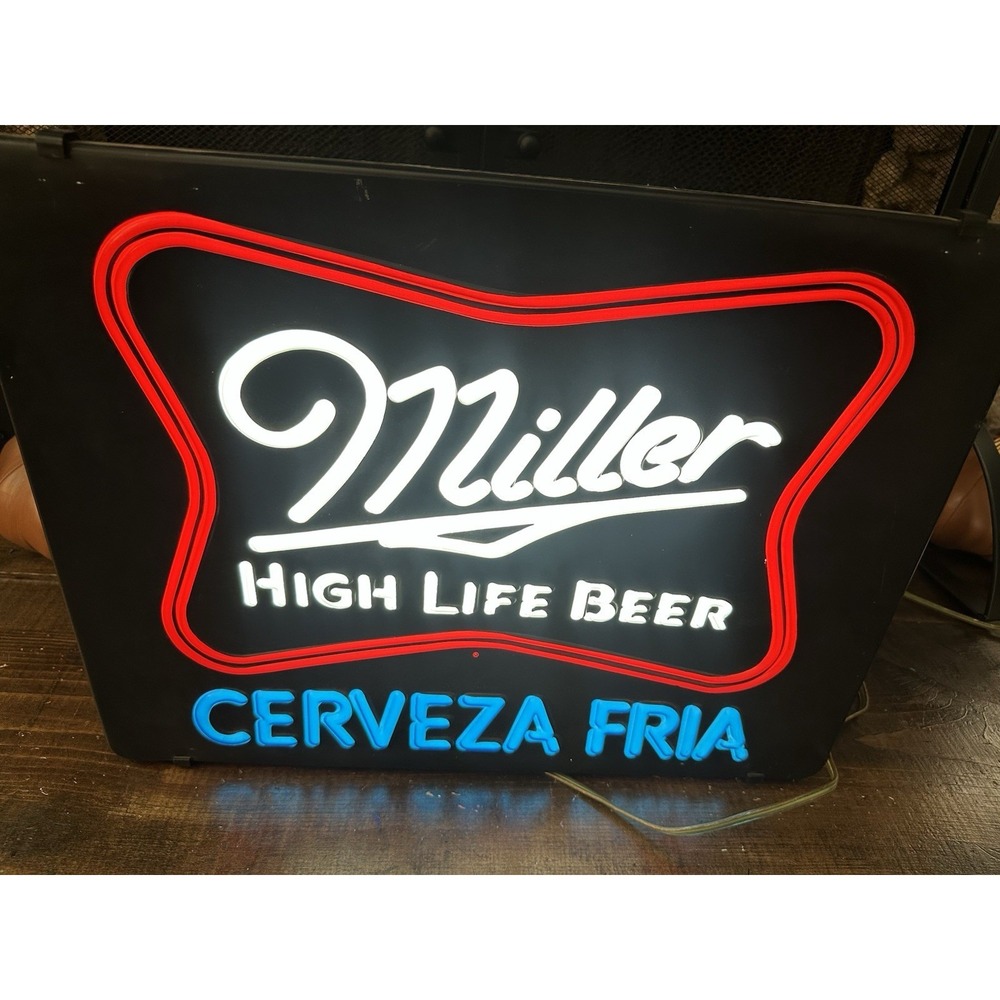 Vtg 1980s Miller High Life Beer Plastic Light Up Sign Game Room Man Cave *20x15